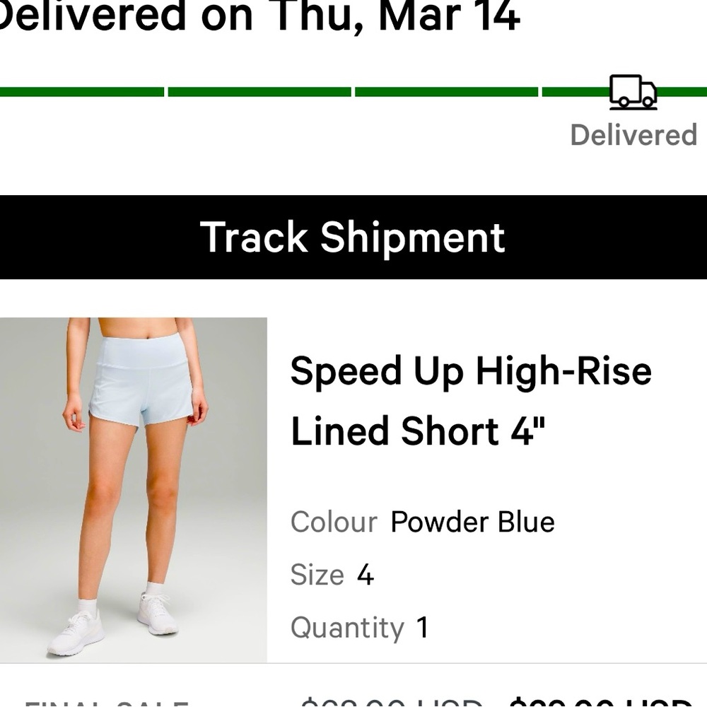 Lululemon Speed Up Shorts Size 4 - Powder Blue
